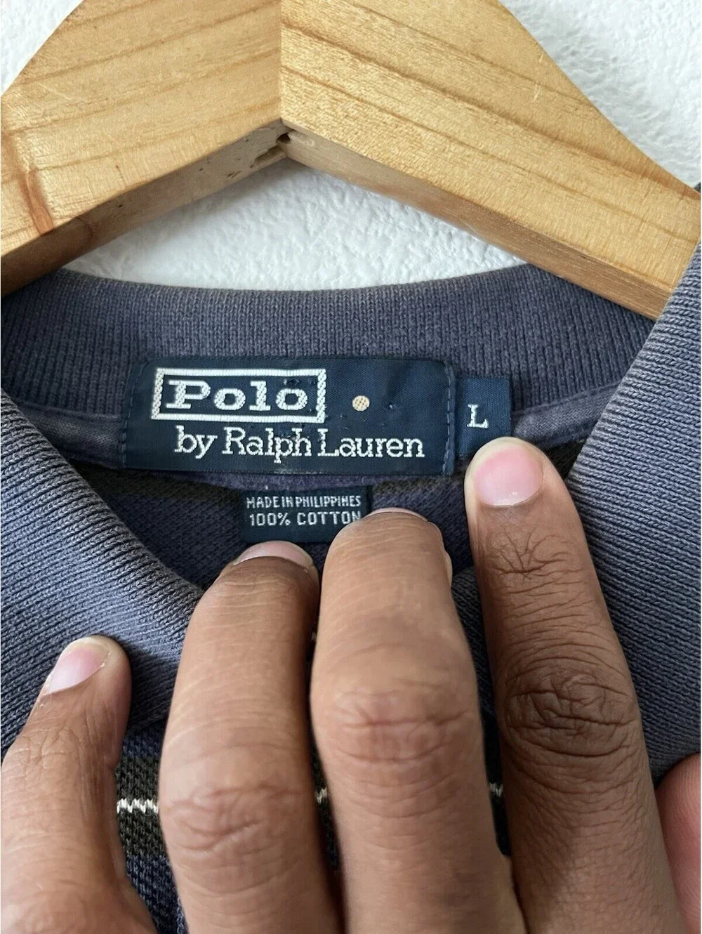 Vintage Polo Ralph Lauren Striped Polo Shirt Large Grey